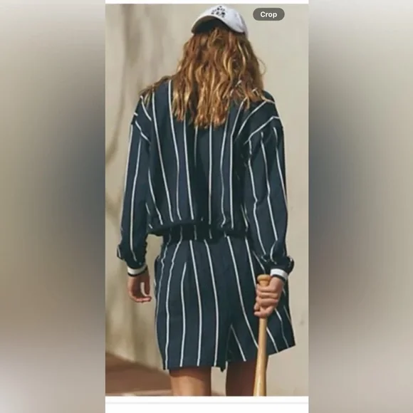 NWOT Free People Off Duty Set in navy pinstripe